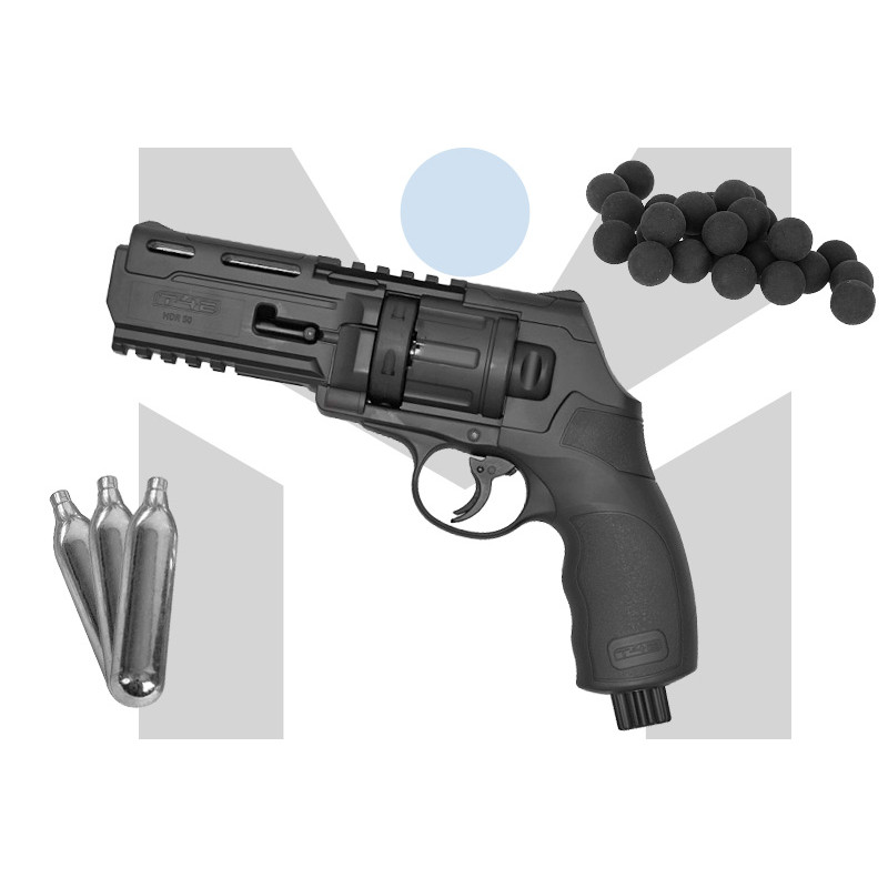 Pack Pistolet de Défense CO2 cal. 50 à balles caoutchouc